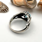 Men's Handmade Ottoman Aquamarine Blue 925 Sterling Silver Ring - Unique Statement Gift
