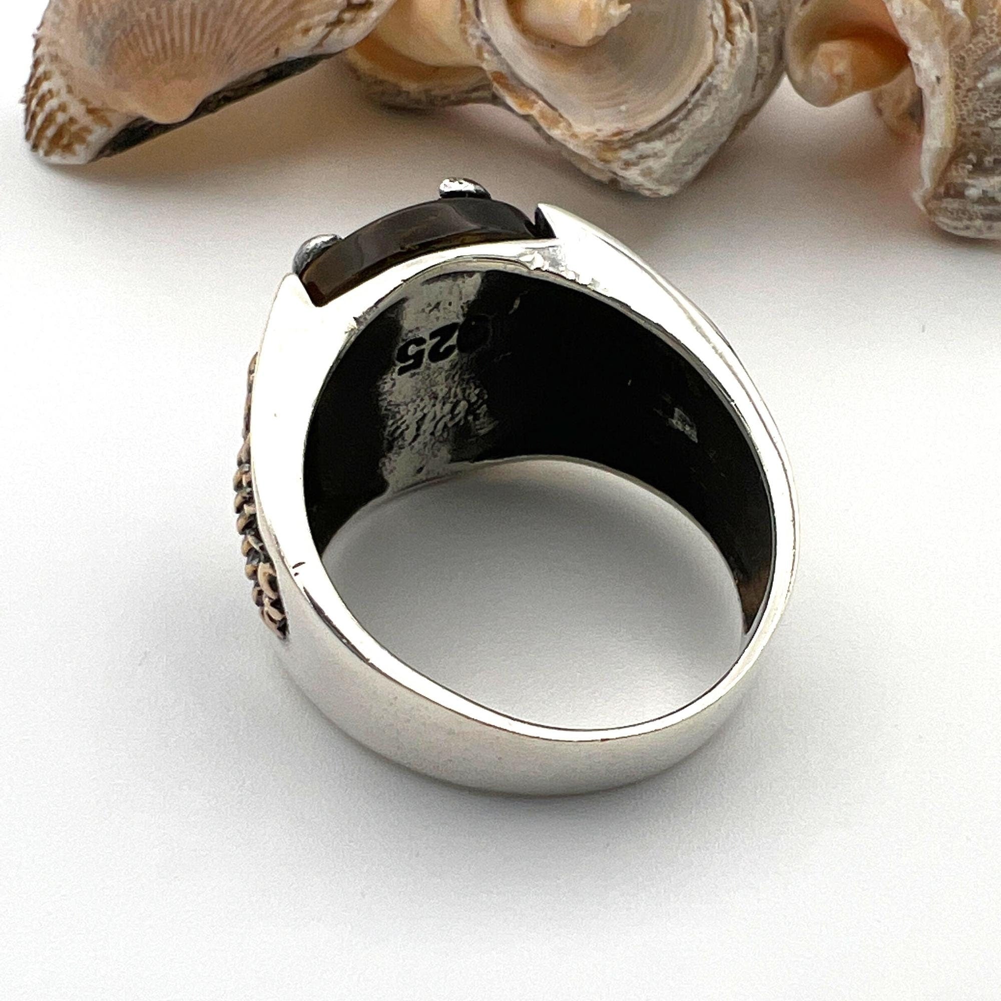 Unisex Adjustable Eagle Red Ruby Silver Ring