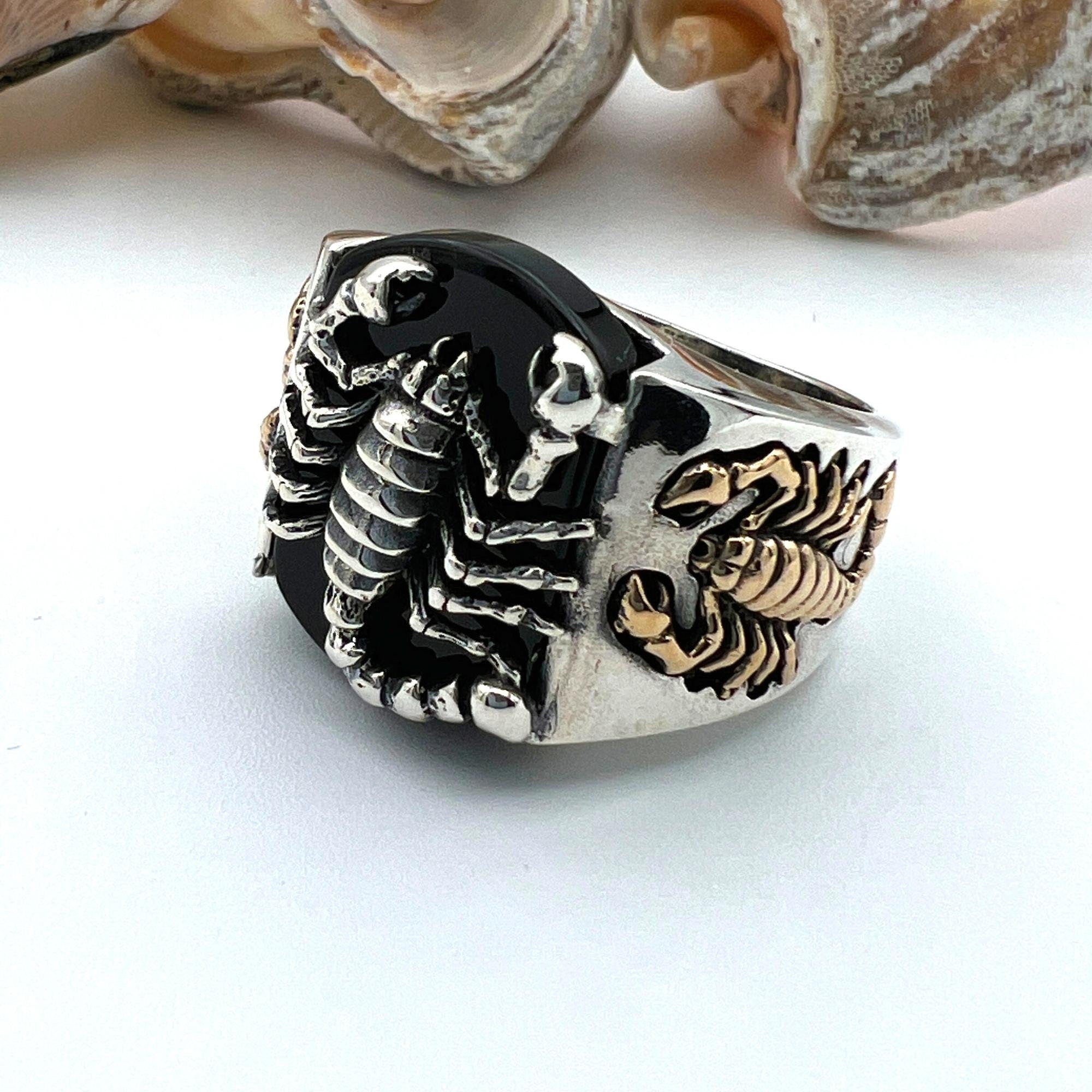 Men's Handmade 925 Sterling Silver Black Onyx Scorpion Ring - Ottoman Style Statement Jewelry