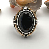 Black Onyx Stone Double Headed Eagle Men's Silver Ring