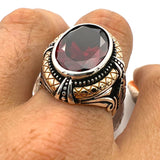 Authentic Turkish Handmade 925 Sterling Silver Red Ruby Double Headed Eagle Men's Statement Ring