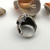 Men's Turkish Handmade Sterling Silver Double Headed Eagle Statement Ring with White Zircon