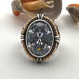 Men's Turkish Handmade Sterling Silver Double Headed Eagle Statement Ring with White Zircon