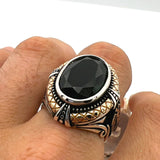 خاتم رجالي بتصميم نسر برأسين من الفيروز الأخضر الفضي الإسترليني 925 مصنوع يدوياً تركي