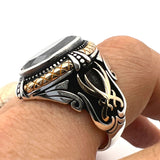 Handcrafted Men's Onyx 925 Sterling Silver Ring - Ottoman Style Turkish Jewelry