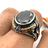 Handcrafted Men's Onyx 925 Sterling Silver Ring - Ottoman Style Turkish Jewelry