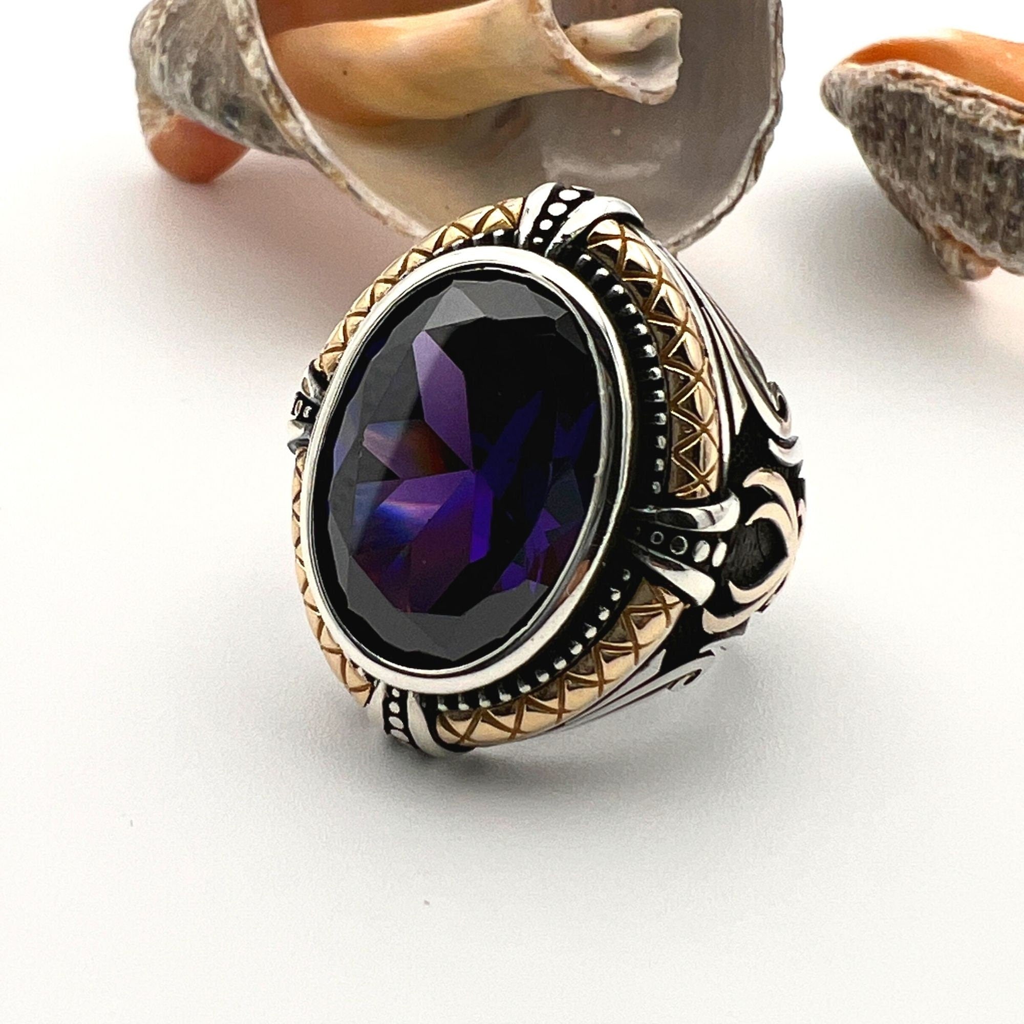 Purple Amethyst Stone Handmade Silver Ring