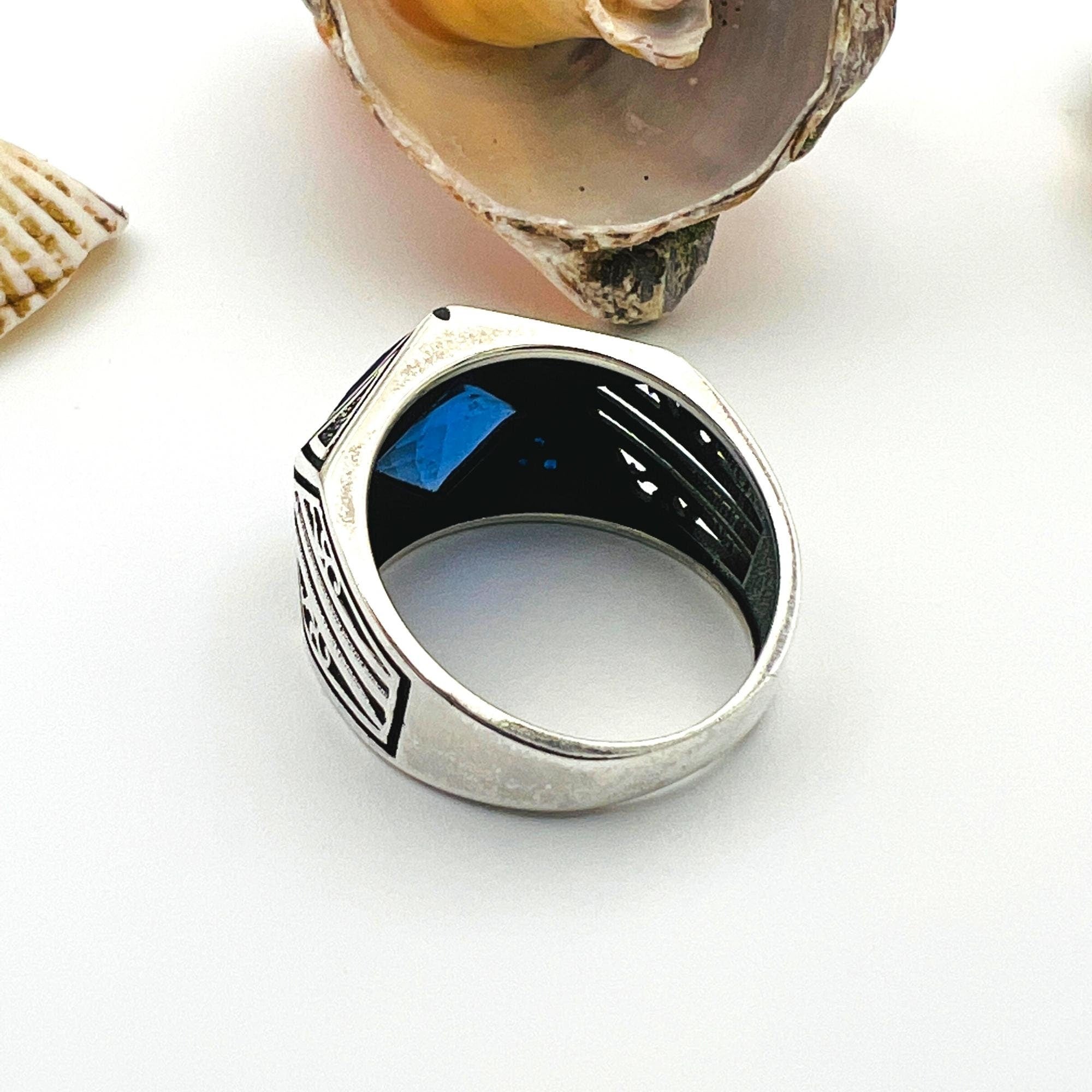 Men's Blue Sapphire Stone 925 Sterling Silver Ring