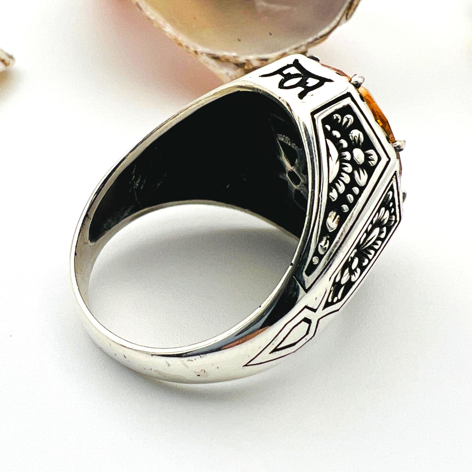 Yellow Citrine Stone Men's Ring