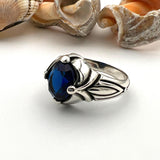 Turkish Handmade 925 Sterling Silver Men's Sapphire Stone Ottoman Ring