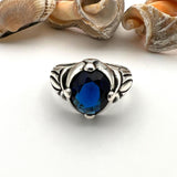Turkish Handmade 925 Sterling Silver Men's Sapphire Stone Ottoman Ring
