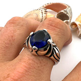 Turkish Handmade 925 Sterling Silver Men's Sapphire Stone Ottoman Ring