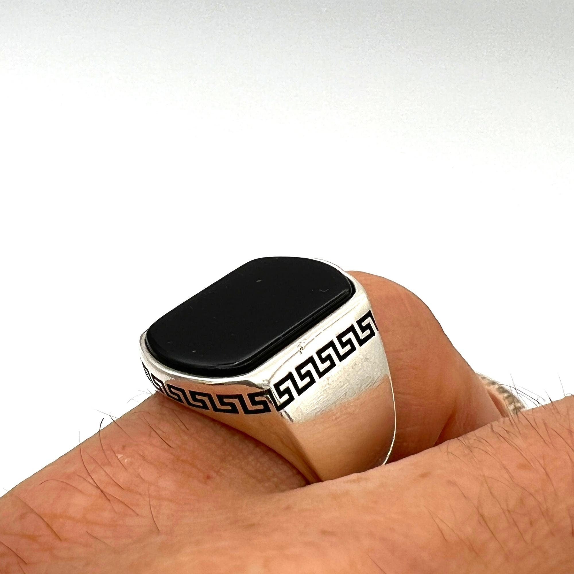 Handmade Turkish Men's Black Onyx 925 Sterling Silver Ring | Artisan Statement Jewelry