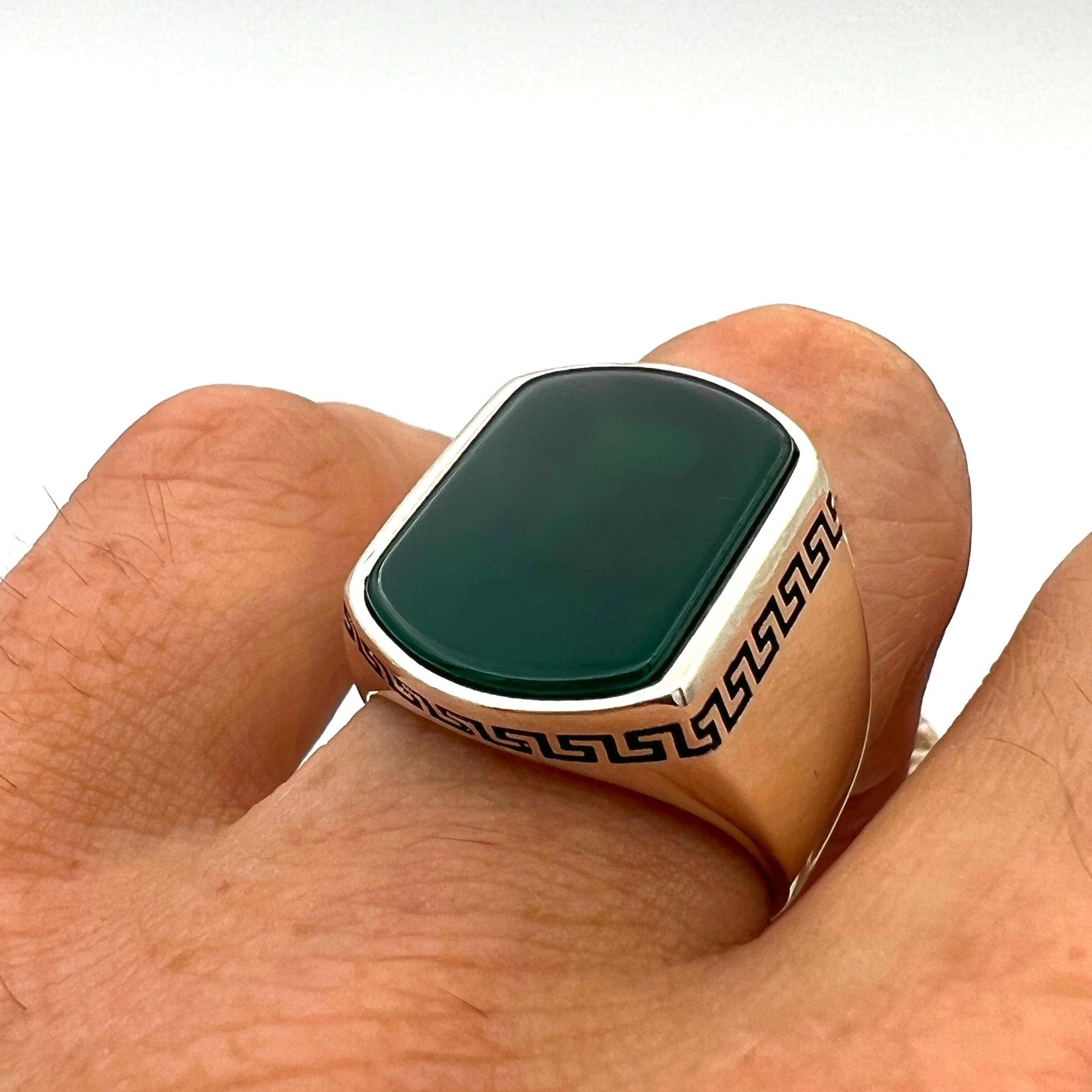 Men's Authentic Handmade 925 Sterling Silver Green Agate Ring | Ottoman Design