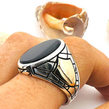 Handmade 925 Sterling Silver Men's Ottoman Black Onyx Ring - Authentic Turkish Craftsmanship