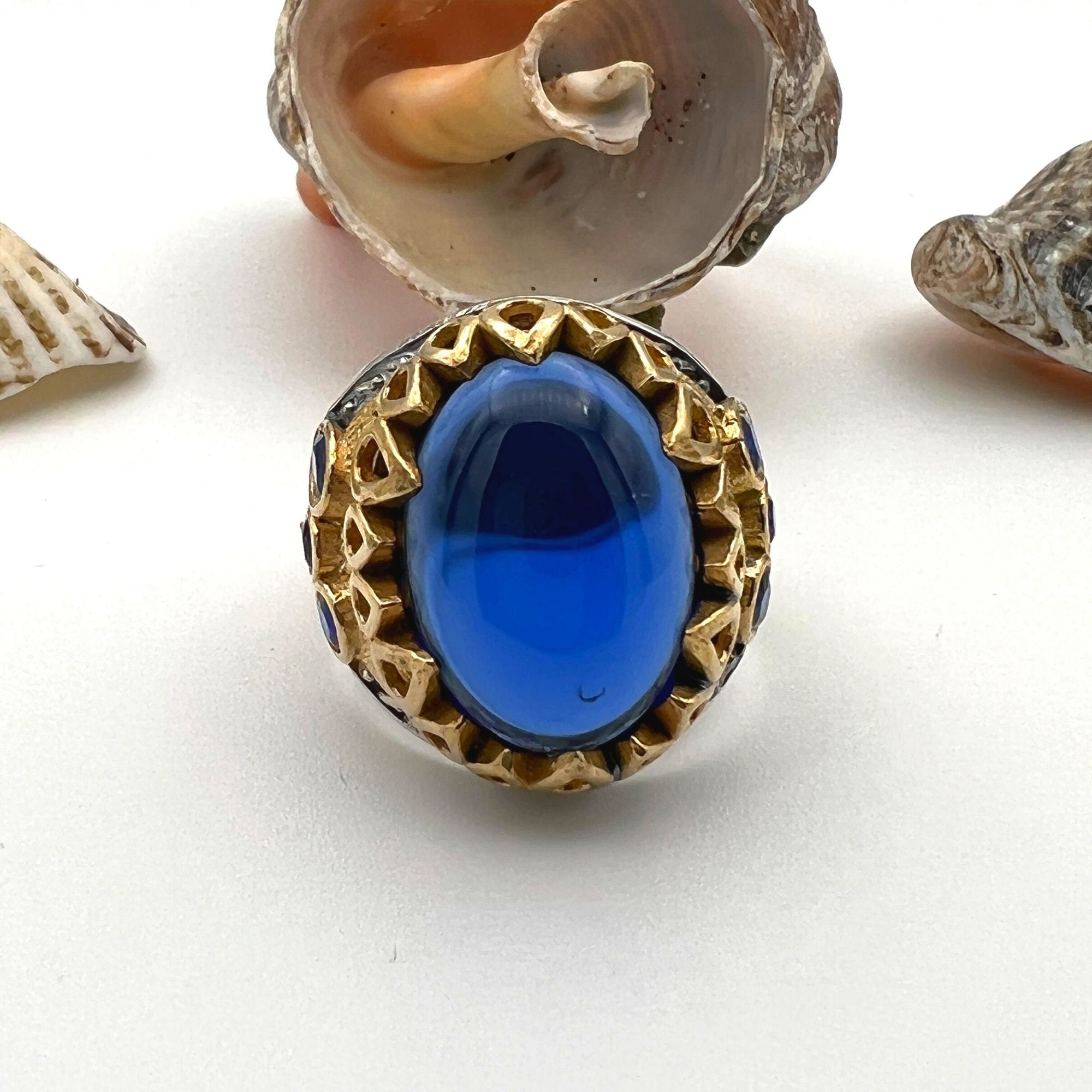 Men's Yemeni Aqeeq Stone Blue Agate Ring