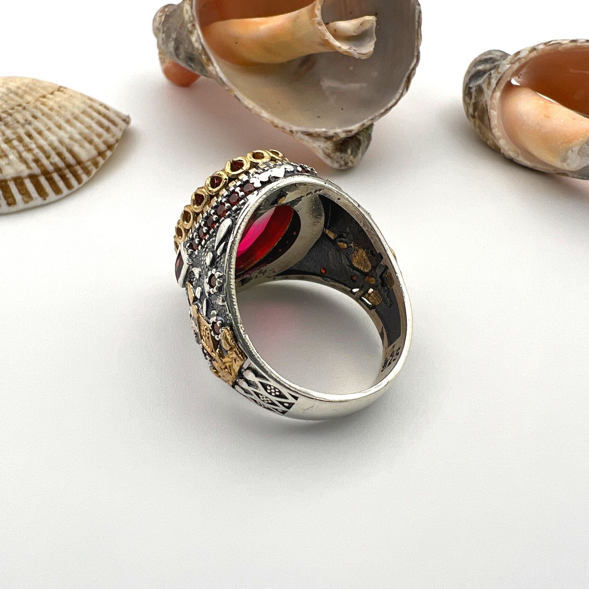 خاتم فضة بحجر التورمالين للرجال