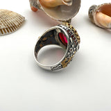 خاتم فضة بحجر التورمالين للرجال