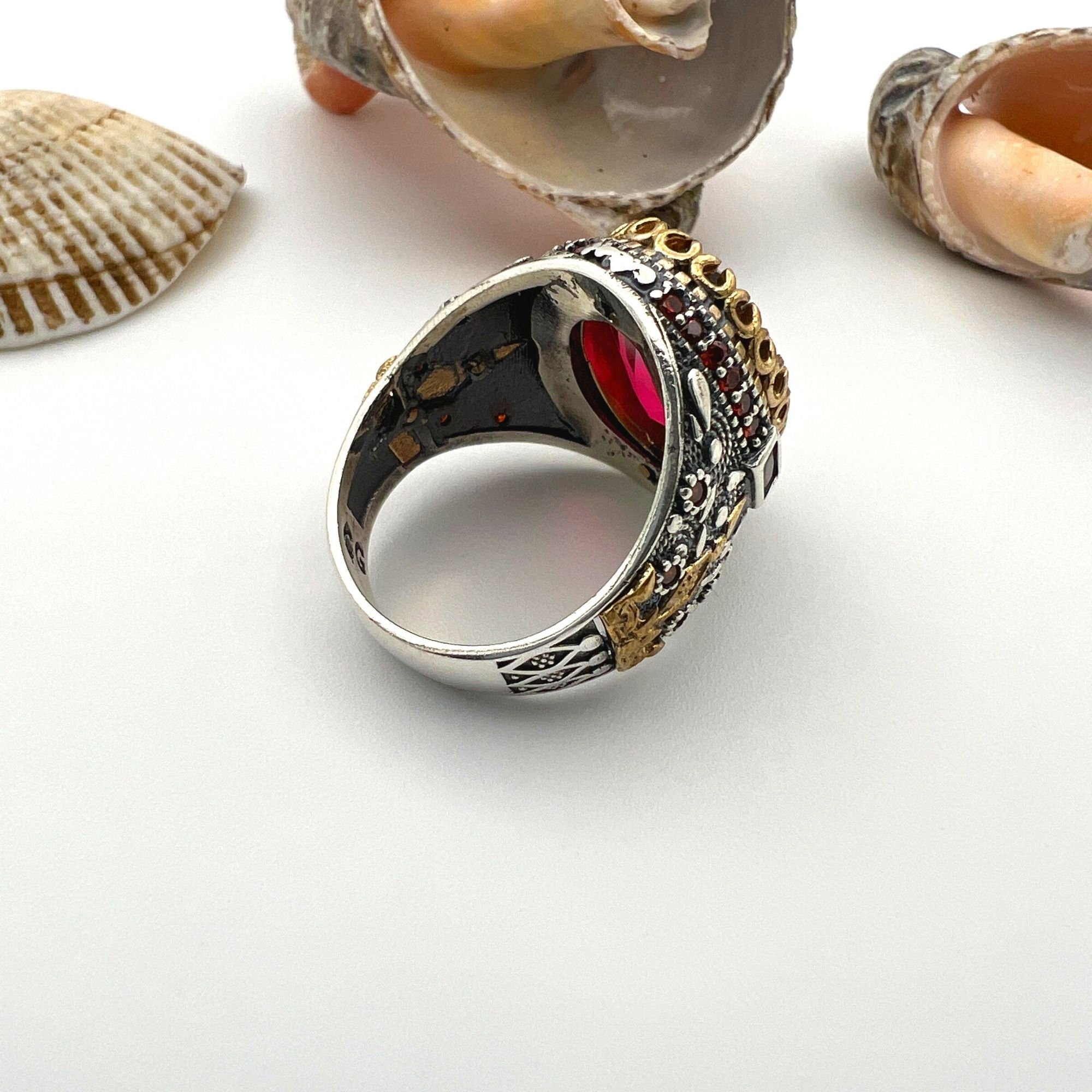 خاتم فضة بحجر التورمالين للرجال