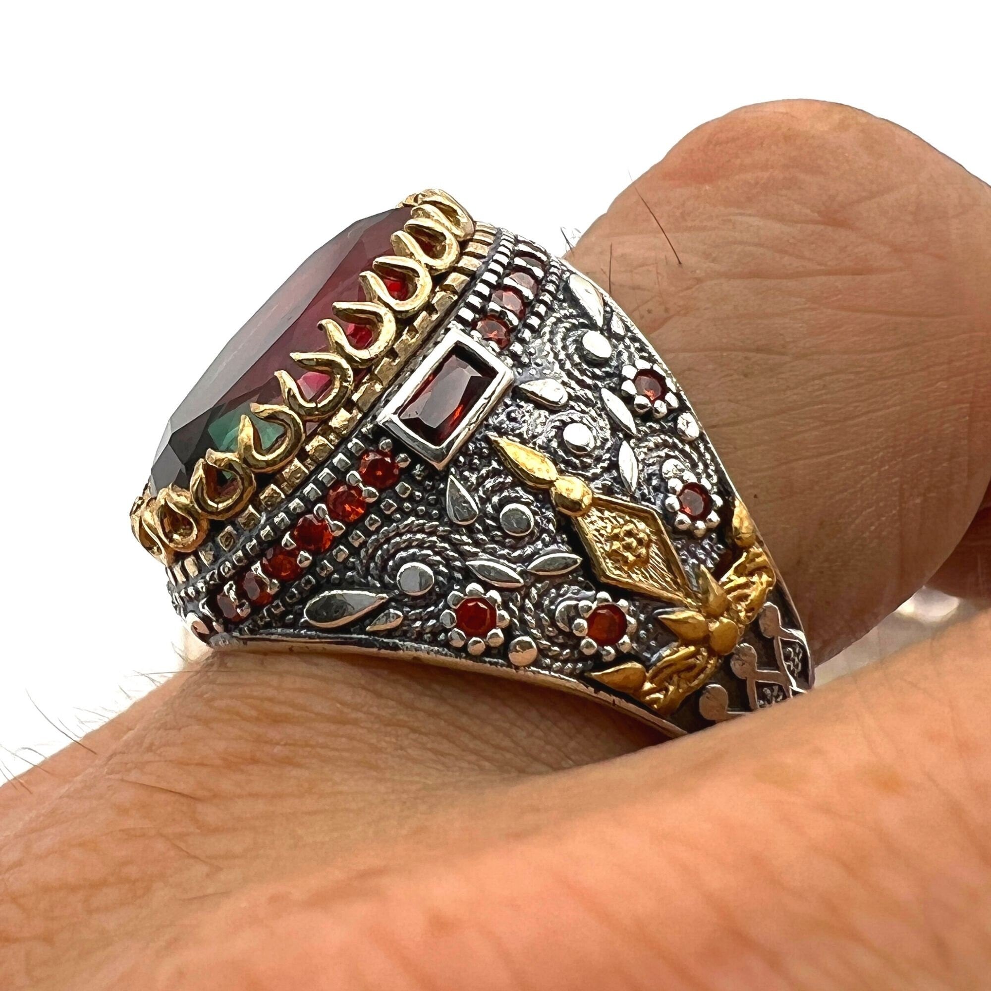 خاتم فضة بحجر التورمالين للرجال