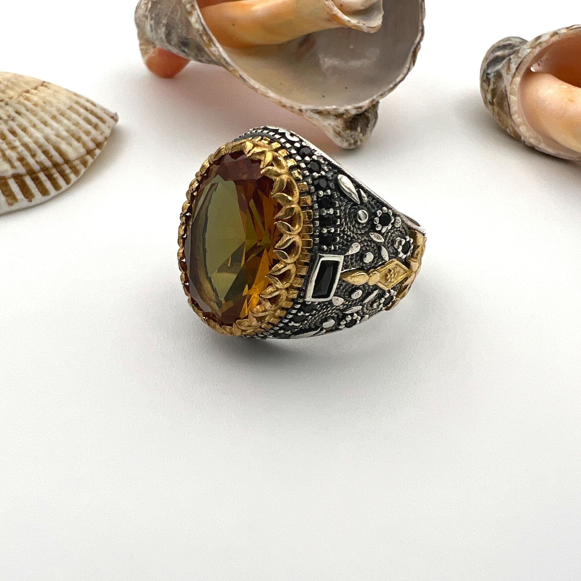 Men's Handmade Turkish Zultanite Sterling Silver Ring - Color Changing Gemstone, Ottoman Design Gift