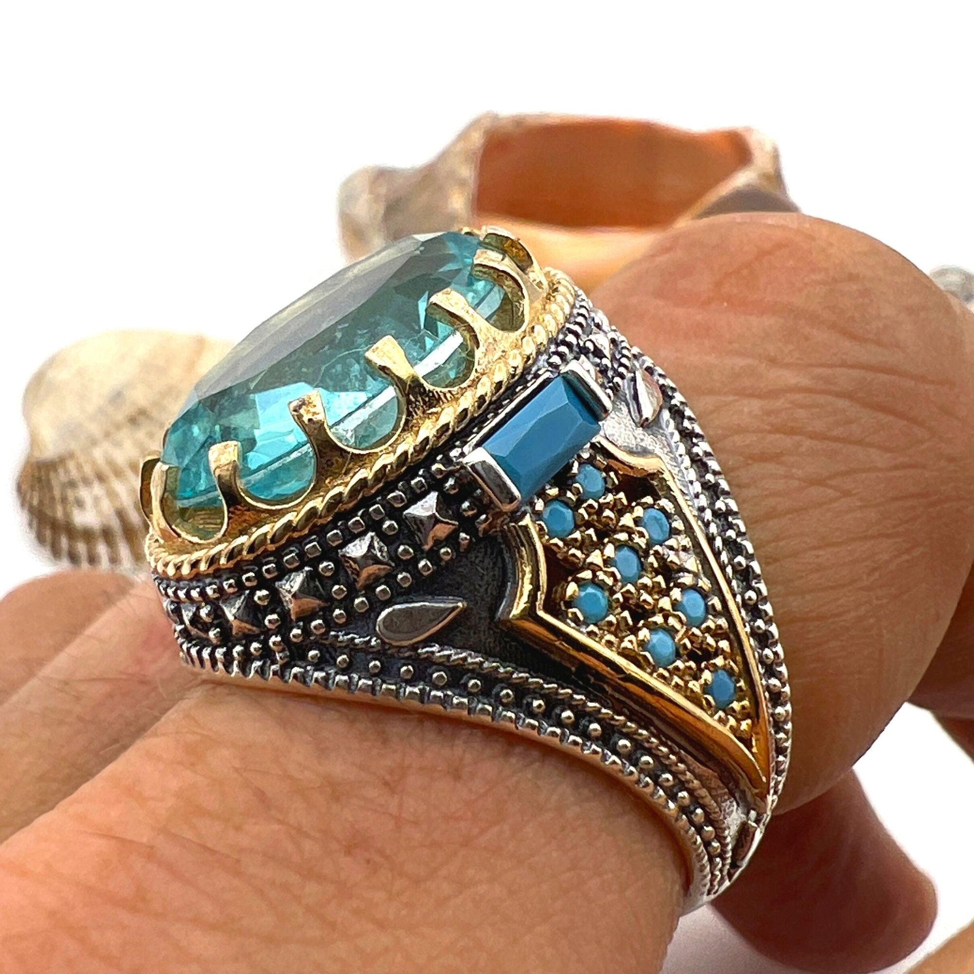 Men's Aquamarine Stone 925 Sterling Silver Ring