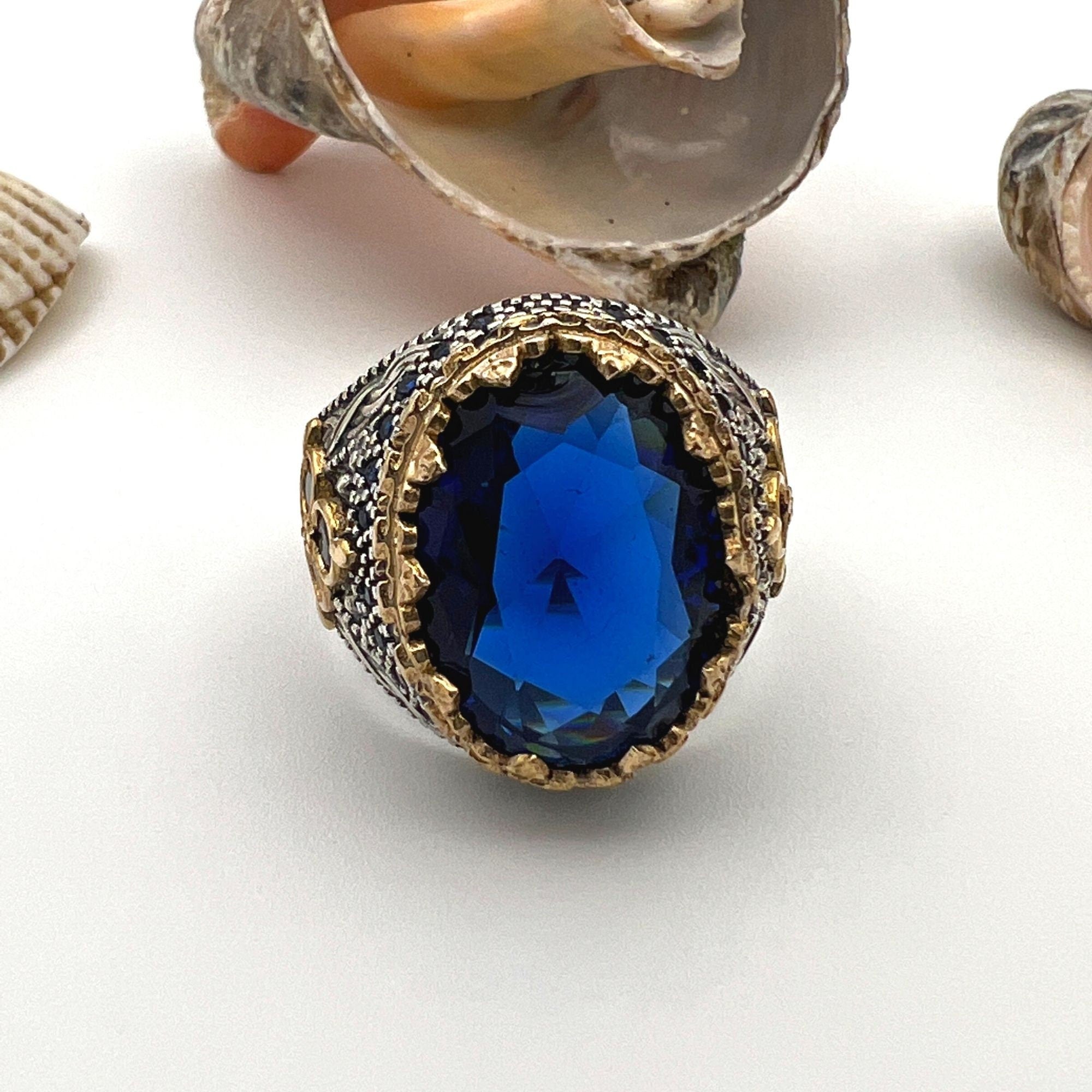 Men's Blue Sapphire Stone 925 Sterling Silver Ring