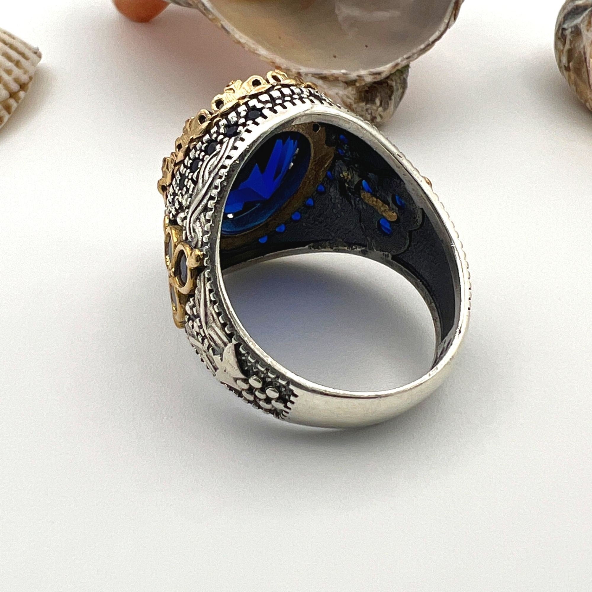Men's Blue Sapphire Stone 925 Sterling Silver Ring