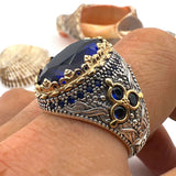 Men's Blue Sapphire Stone 925 Sterling Silver Ring