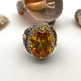 Yellow Citrine Stone Men's Ring