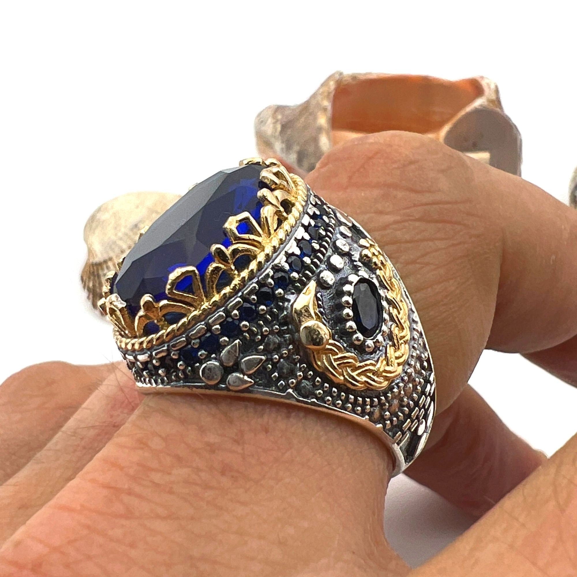 Men's Sapphire Stone Blue 925 Sterling Silver Ring