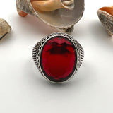 Turkish Handmade Men's Ruby Red Stone Ring - 925 Sterling Silver Statement Jewelry Gift