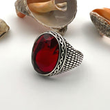 Turkish Handmade Men's Ruby Red Stone Ring - 925 Sterling Silver Statement Jewelry Gift