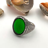 Men's Green Zircon Stone Silver Ring
