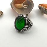 Men's Green Emerald Stone Ottoman Style Silver Ring