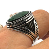 Men's Green Emerald Stone Ottoman Style Silver Ring