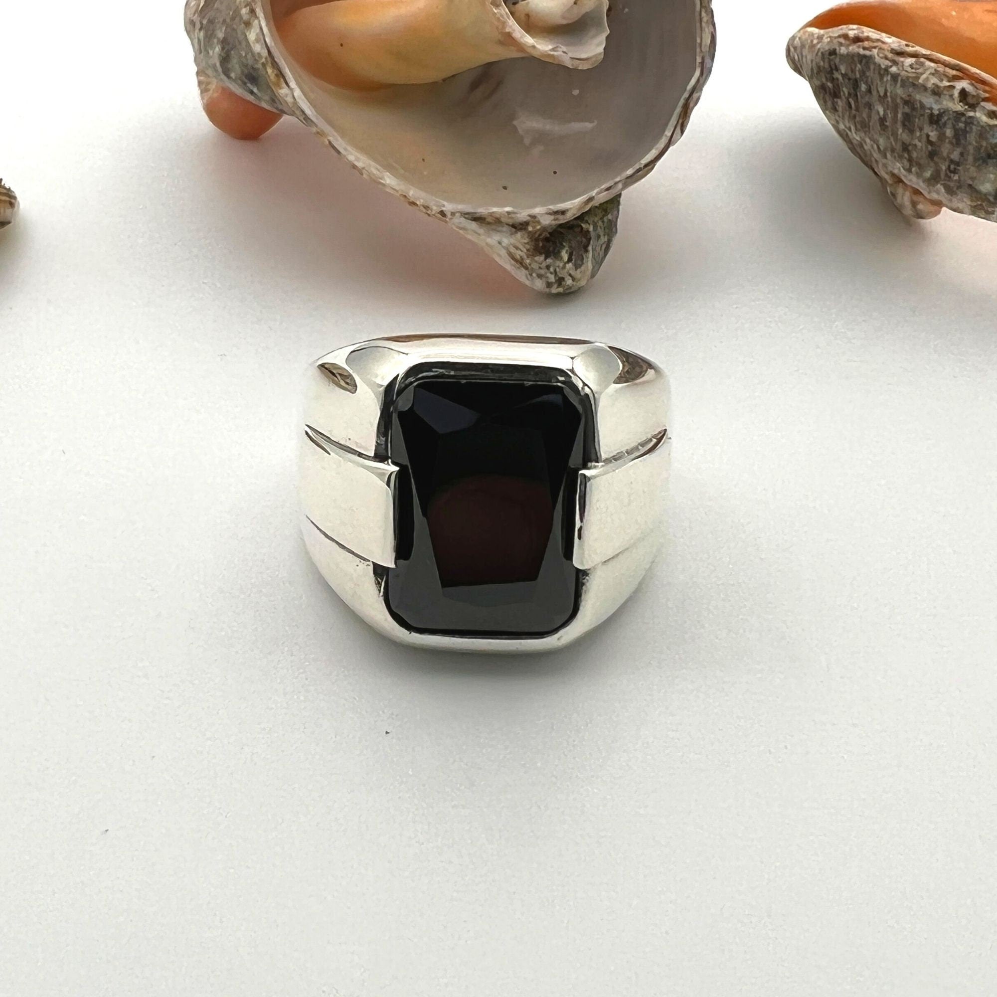 Distinctive Handmade Turkish 925 Sterling Silver Men's Black Onyx Ring - Ideal Gift for Him