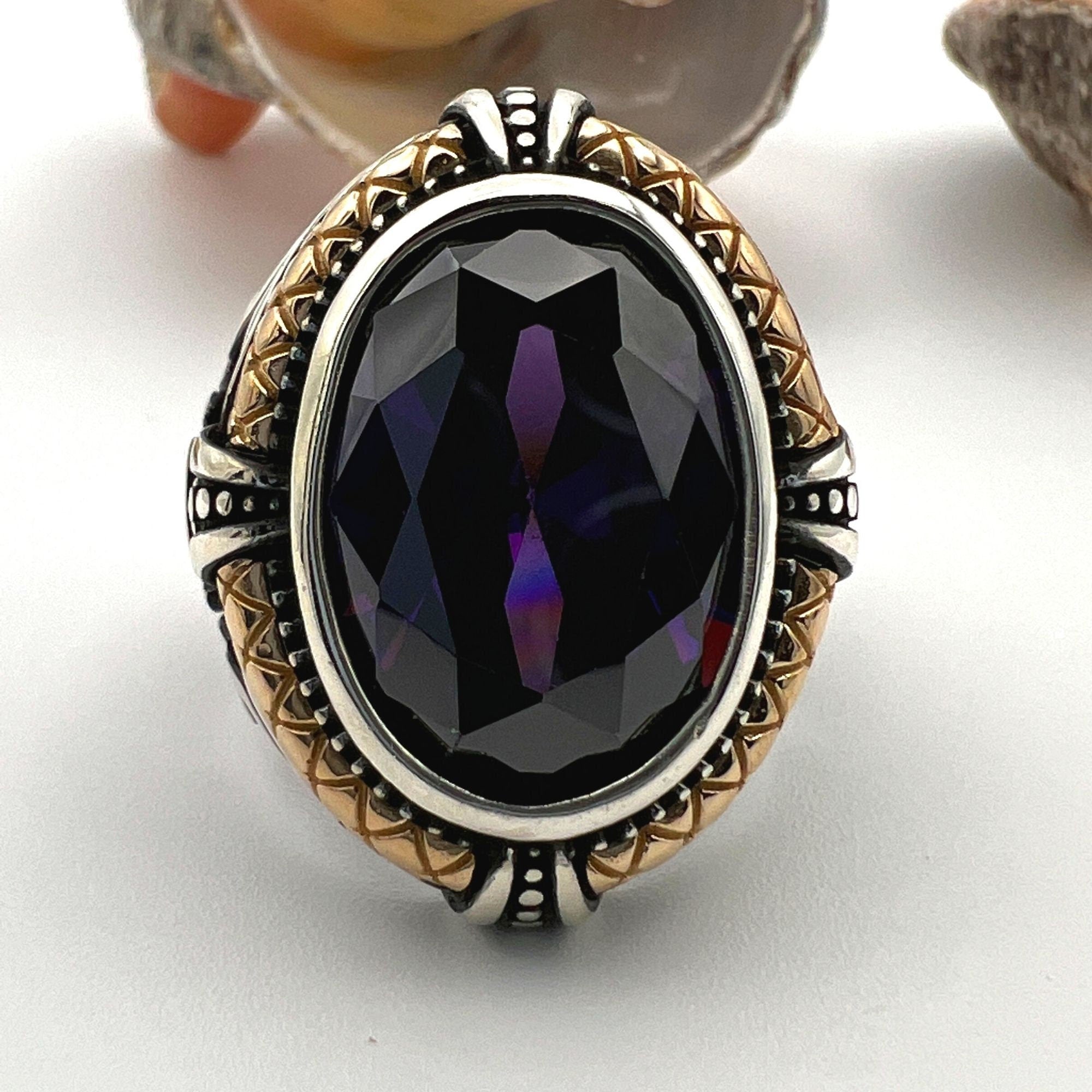 Amethyst Stone Men's Anchor Ring