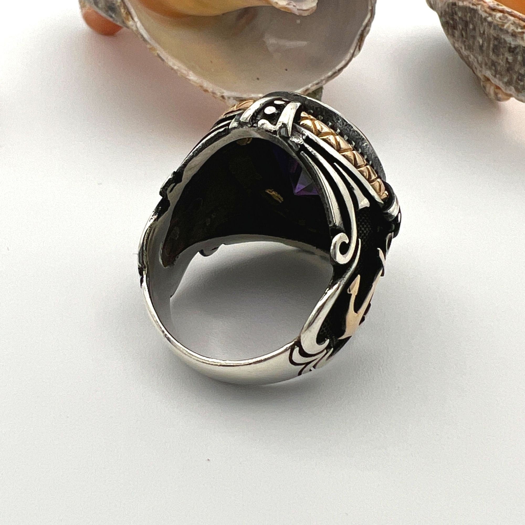 Amethyst Stone Men's Anchor Ring