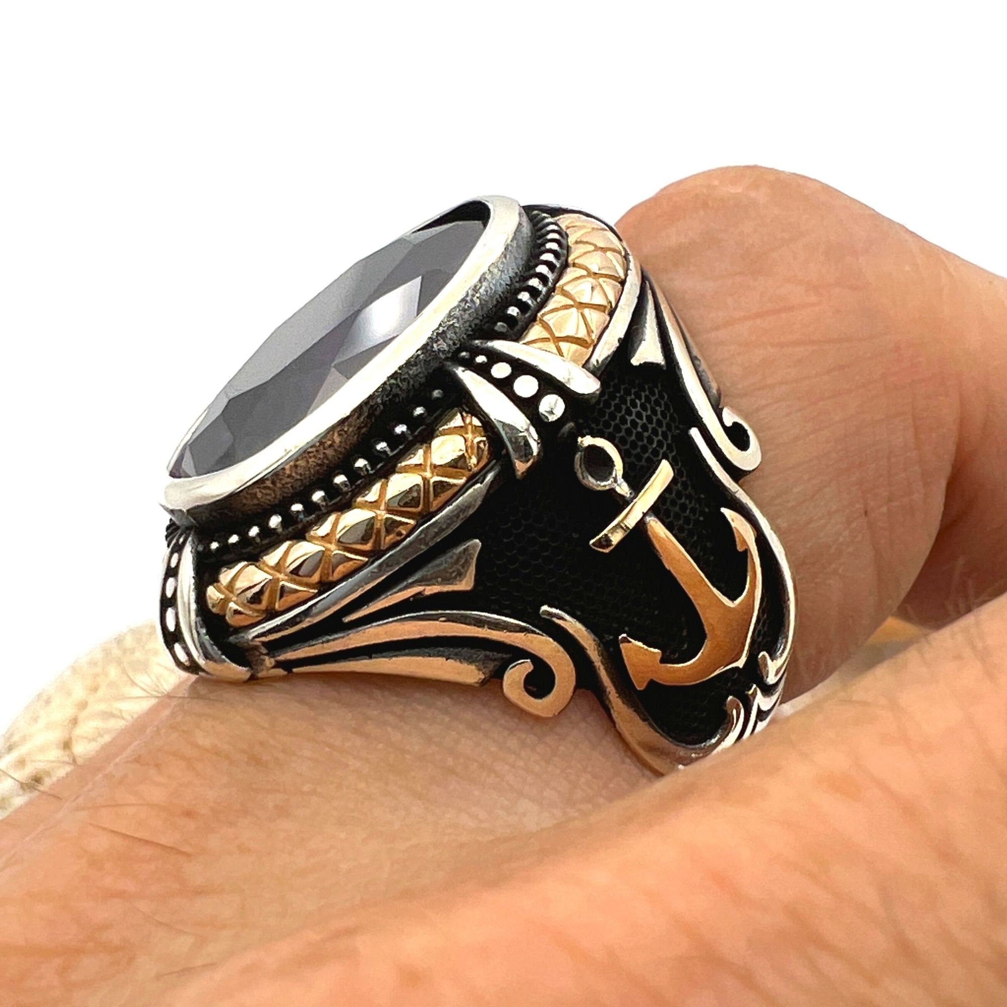 Amethyst Stone Men's Anchor Ring