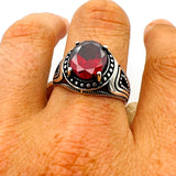 Handcrafted Ottoman Style Men's 925 Sterling Silver Ruby Ring