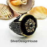 Men's Handmade Turkish Sterling Silver Onyx Ring | Authentic Artisan Craftsmanship Gift