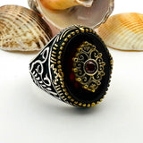 Men's Handmade Turkish 925 Sterling Silver Ring with Bold Red Agate Stone - Unique Statement Jewelry Gift