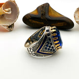 Bague ovale en argent sterling avec saphir bleu faite à la main style ottoman - Cadeau design royal turc pour hommes
