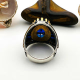 Bague ovale en argent sterling avec saphir bleu faite à la main style ottoman - Cadeau design royal turc pour hommes