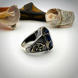 خاتم رجالي بحجر تورمالين أزرق بيضاوي