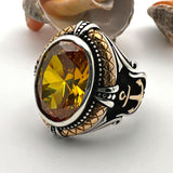 Men's Handmade Yellow Citrine Stone Anchor Ring