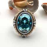 Blue Aquamarine Double Headed Eagle Silver Ring