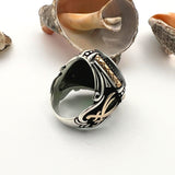 خاتم رجالي تركي مصنوع يدويًا من الفضة الإسترلينية 925 مع زمرد أخضر على شكل سيف - خاتم فارس رمز الشجاعة والقوة