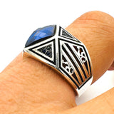 Men's Blue Sapphire Stone 925 Sterling Silver Ring